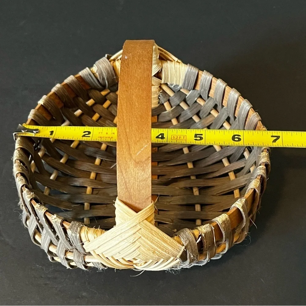 Buttocks Egg Gathering Basket Handmade Small Childs Farmhouse Green Tan Woven